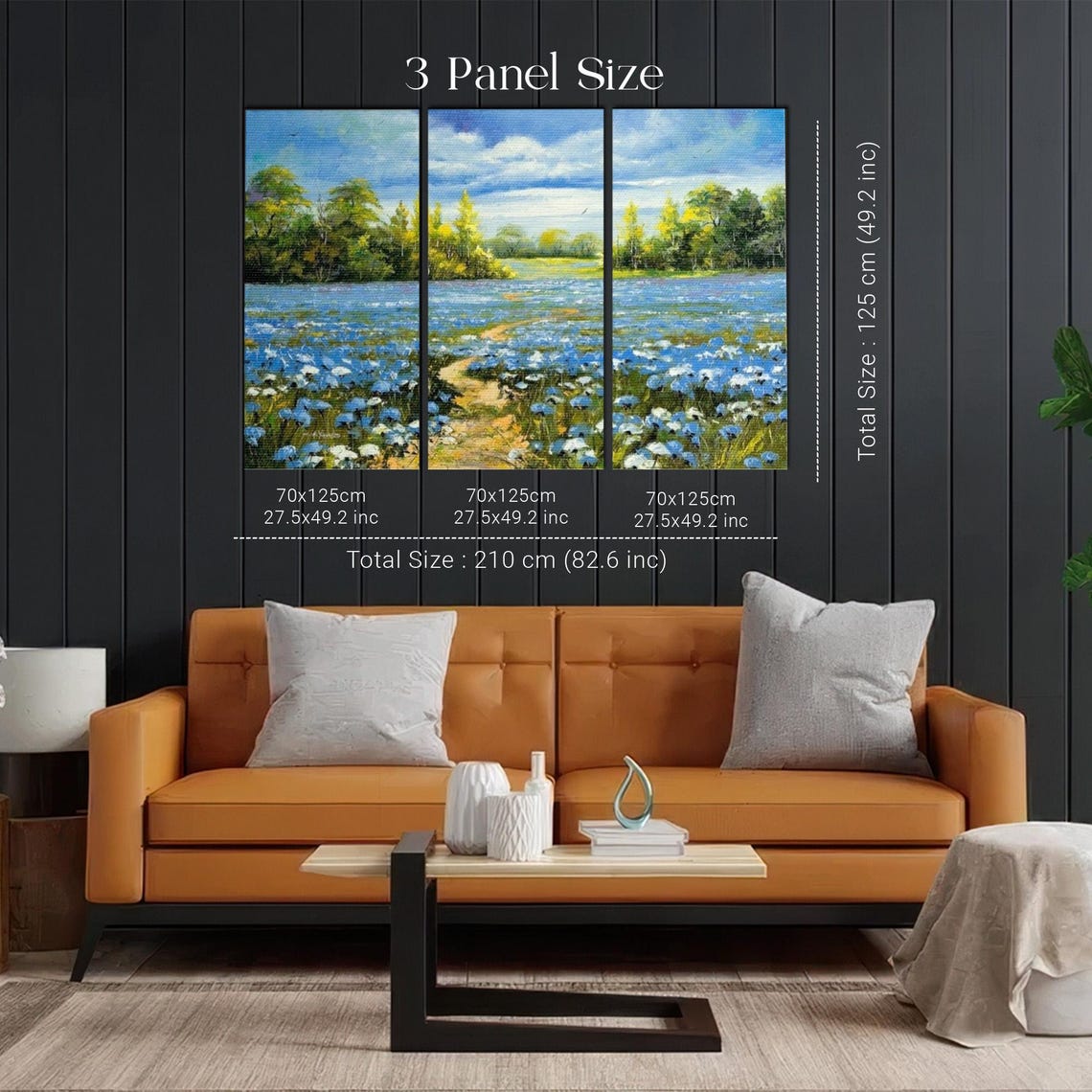 Blue Wildflower Meadow with Winding Path Impressionist Poster - Image 2