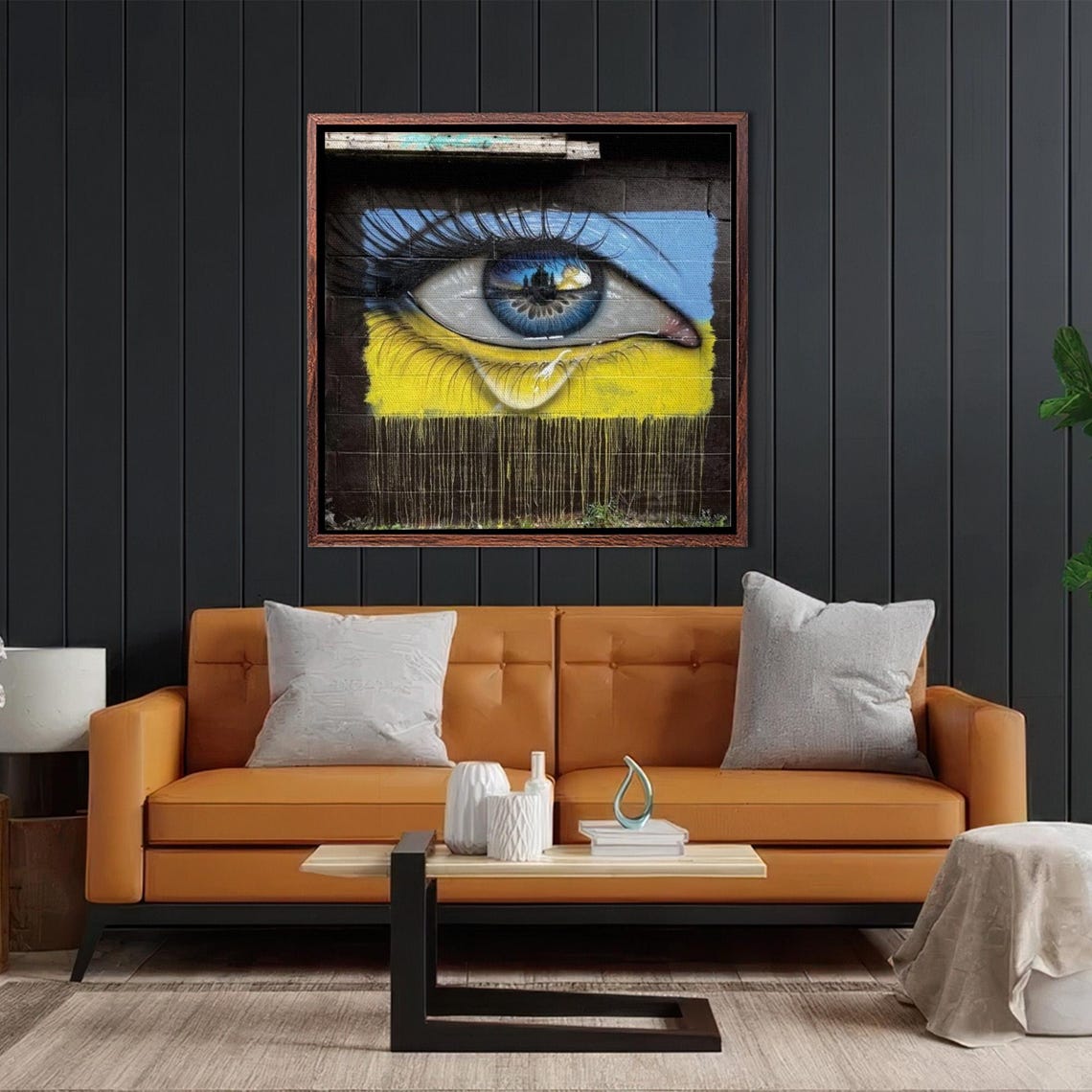 Crying Blue Eye With Yellow Paint Drips Street Art Style Poster - Image 2
