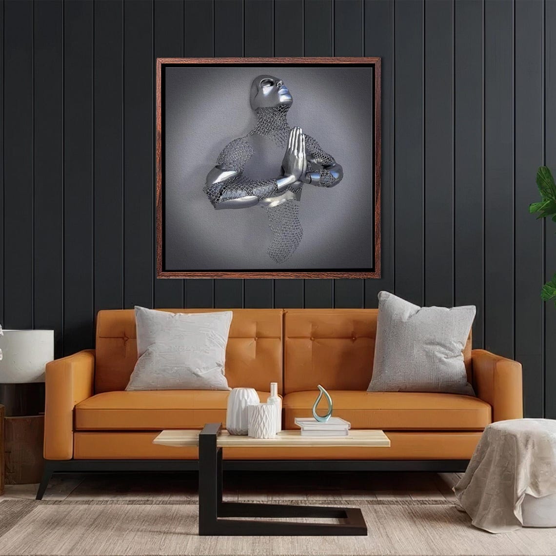 Silver 3D Metallic Human Figure In A Meditation Pose Abstract Poster - Image 2