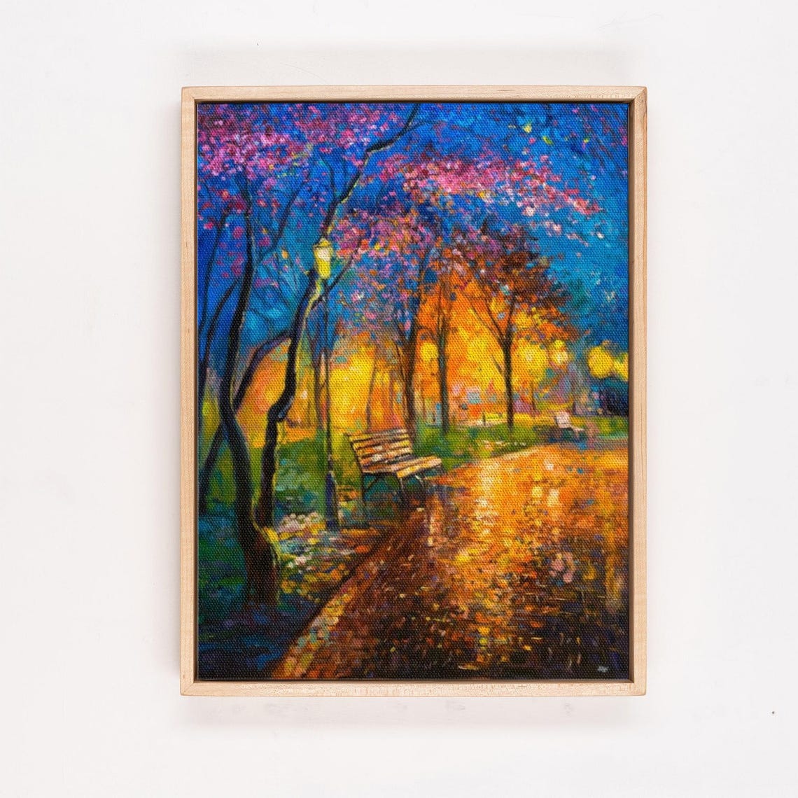 Glowing City Park Path At Night Colorful Impressionist Painting Poster - Image 4