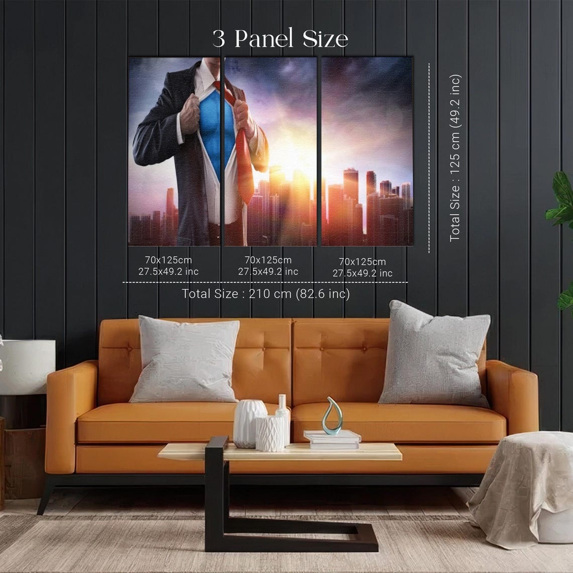 Businessman Revealing Blue Superhero Suit Over City Skyline Poster - Image 2