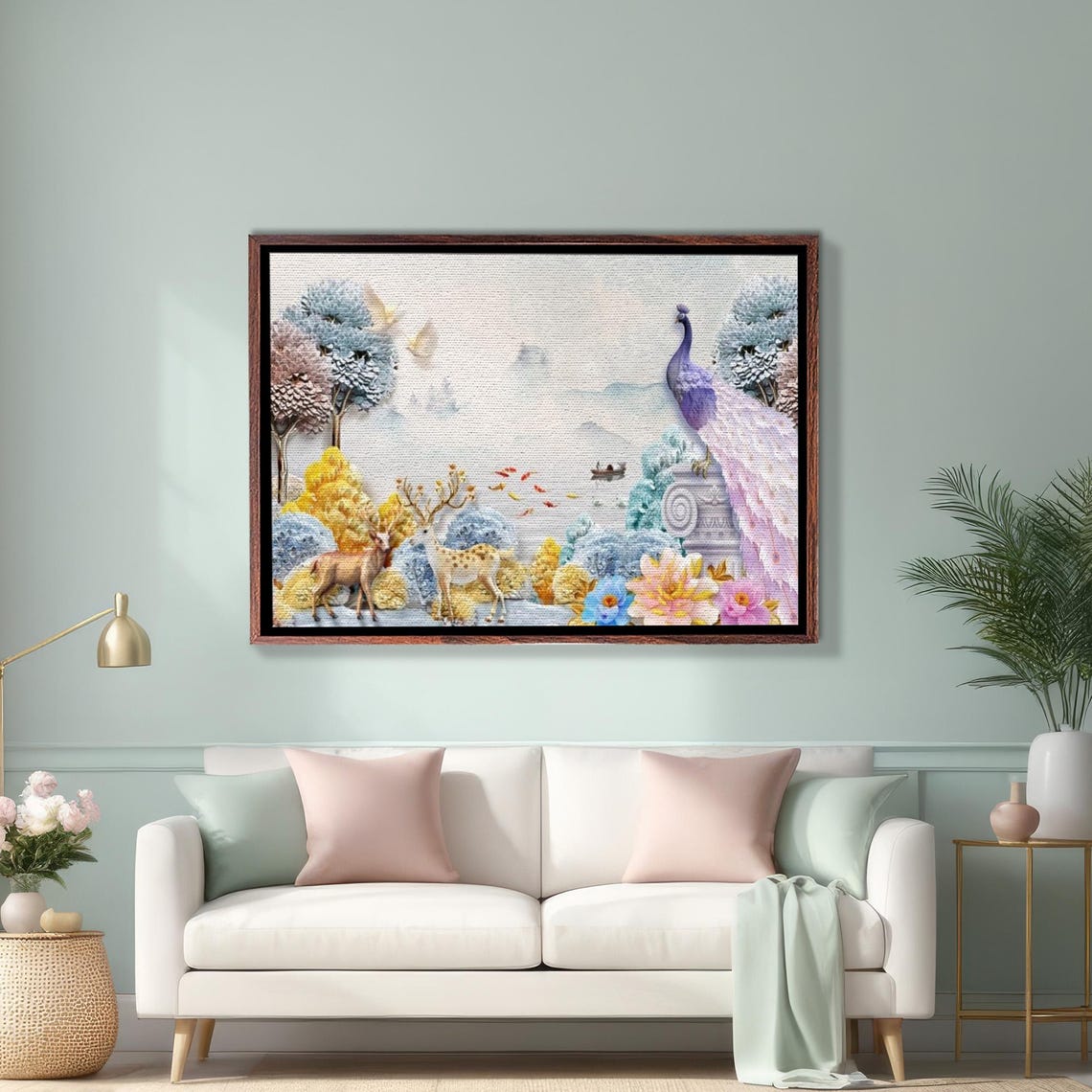Animals In The Forest Decorative Wall Art Framed Wall Art Surreal Print Housewarming Gift Surreal Modern Wall Decor