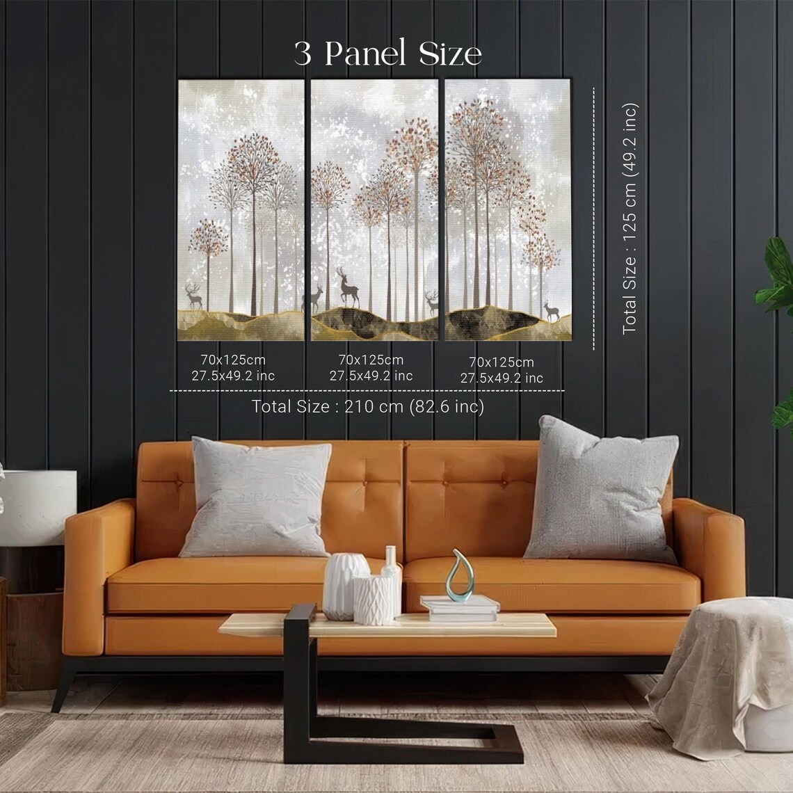 Deer Silhouettes In Winter Forest Painting Nature Landscape Poster - Image 2