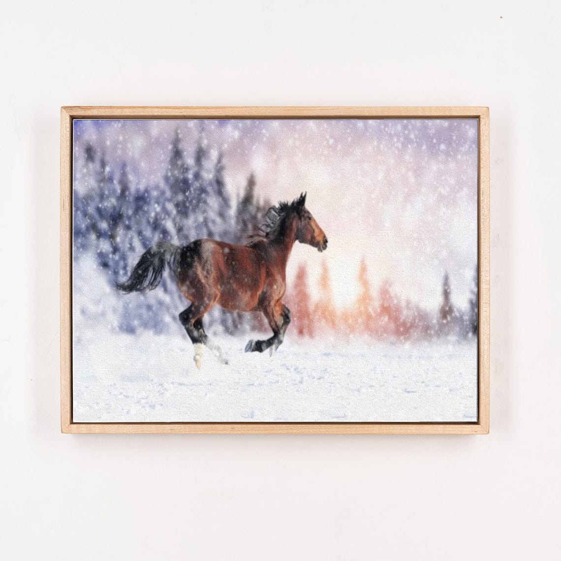 Chestnut Horse Galloping Through Deep Snow In Winter Forest Poster - Image 4