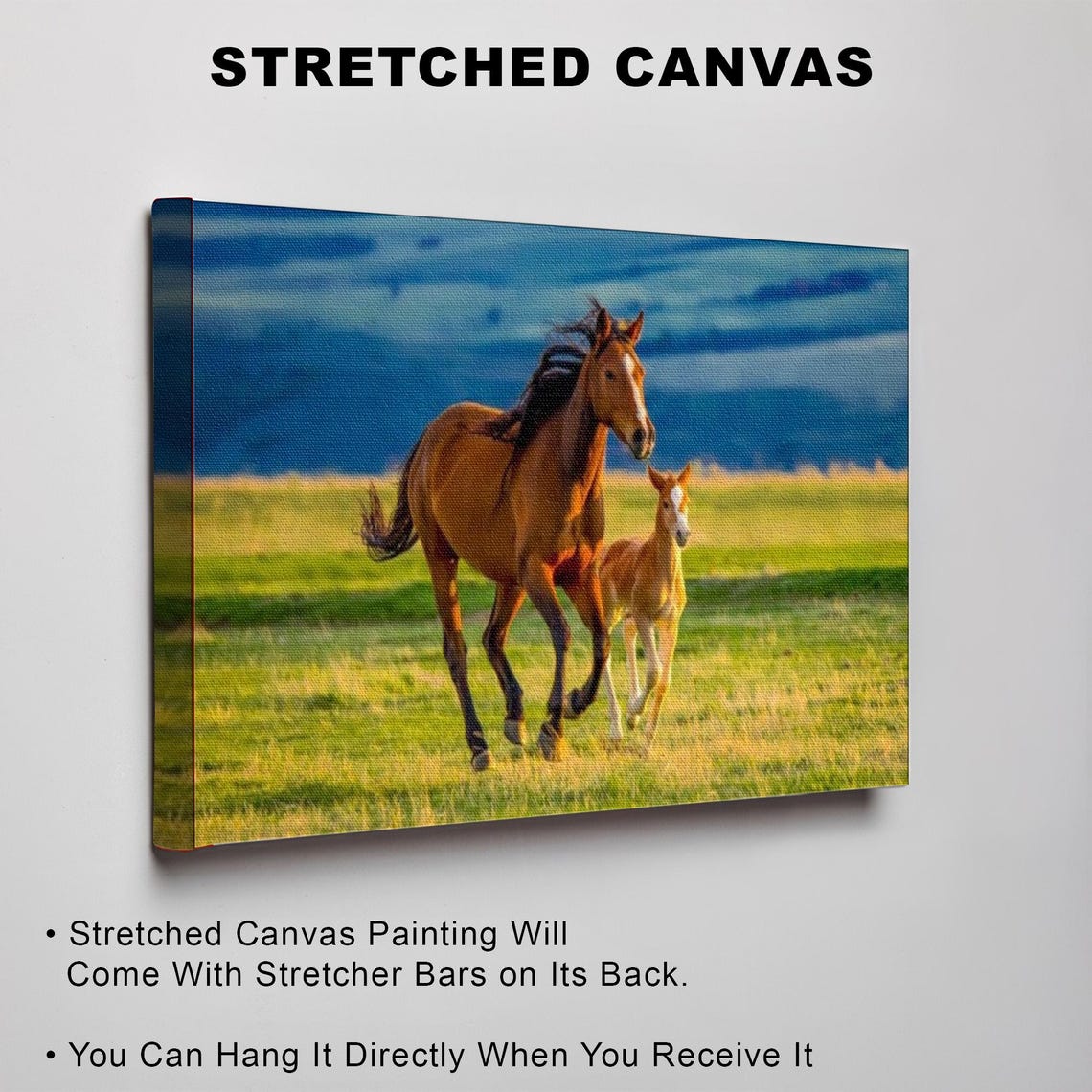 Chestnut Mare And Foal Galloping Across Sunny Green Pasture Poster - Image 3