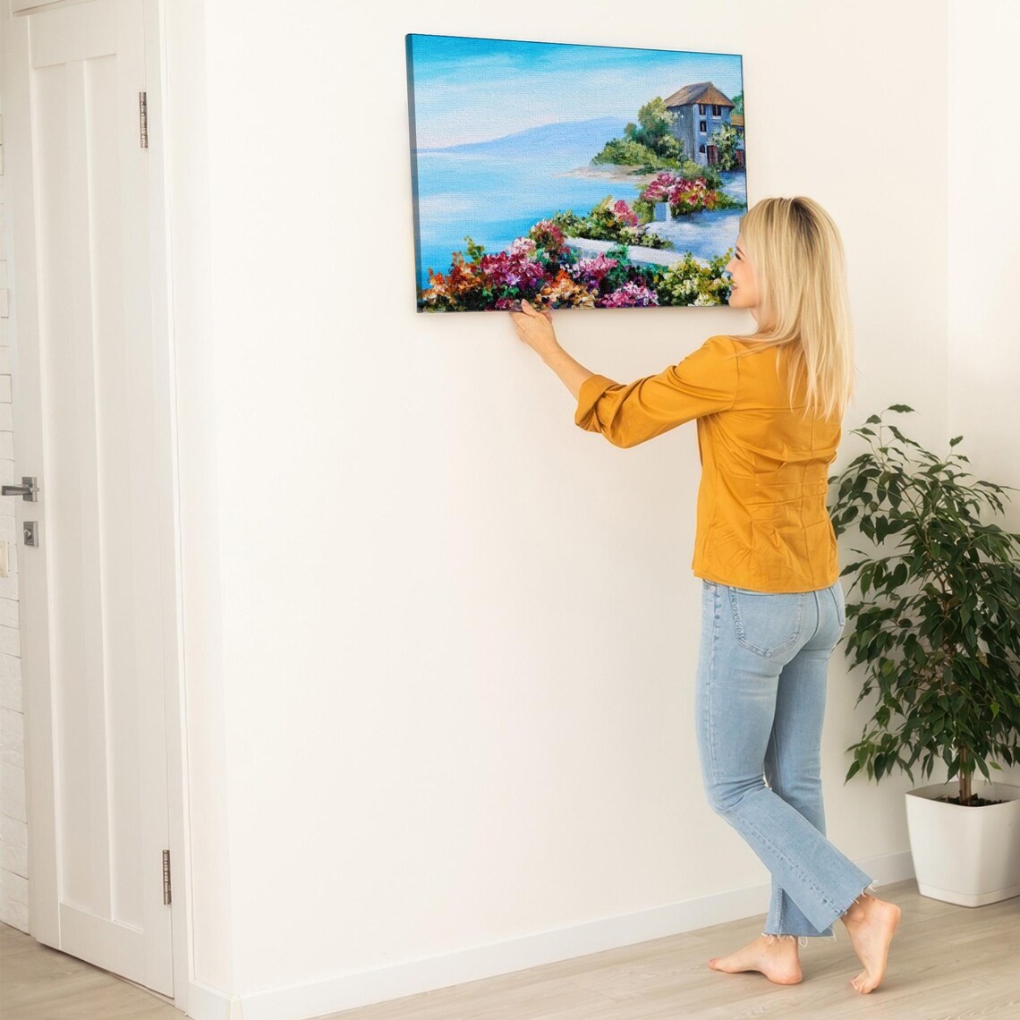 Seaside Stone House Among Vibrant Bougainvillea Flowers Poster - Image 5