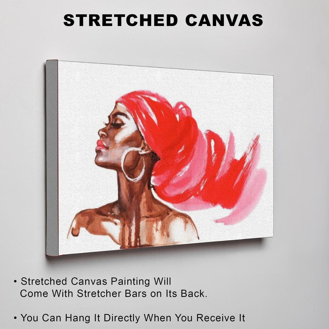 Elegant African Woman Flowing Red Headwrap Watercolor Portrait Poster - Image 3