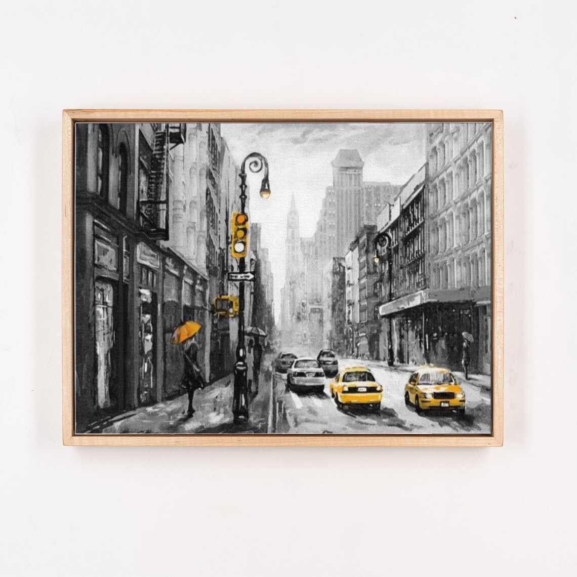 Black and White New York Street With Yellow Taxis Rain Poster - Image 4