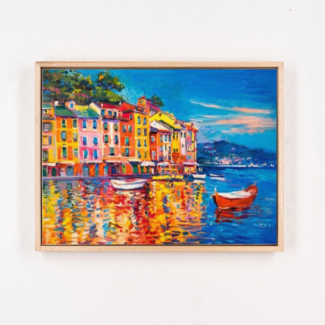 Colorful Italian Coastal Town With Boats Seaside Oil Painting Poster - Image 4