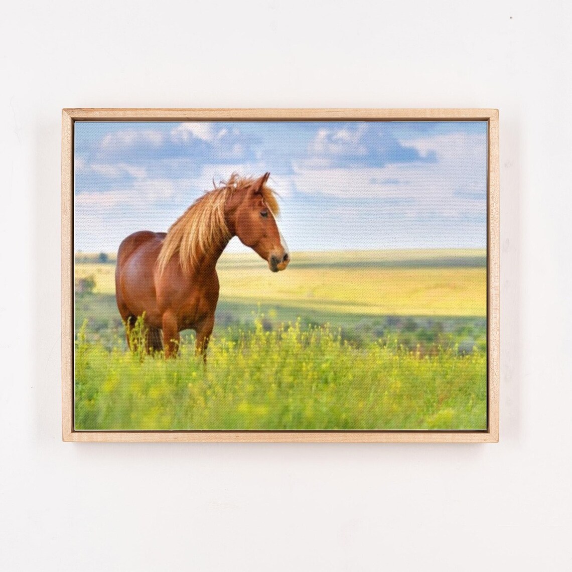 Chestnut Horse Standing in a Sunlit Green Meadow Painting Poster - Image 4