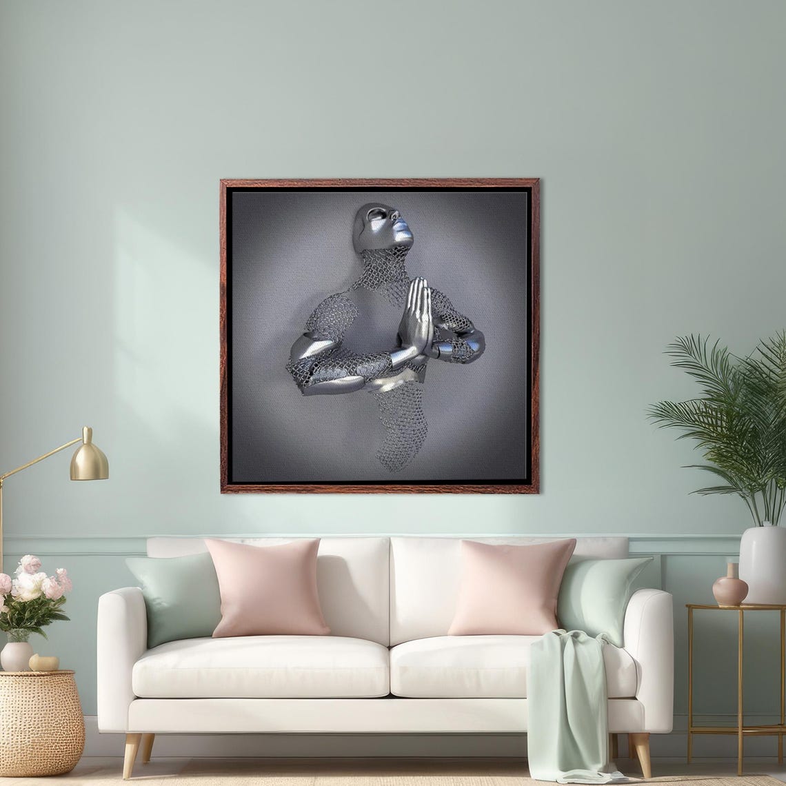Silver 3D Metallic Human Figure In A Meditation Pose Abstract Poster