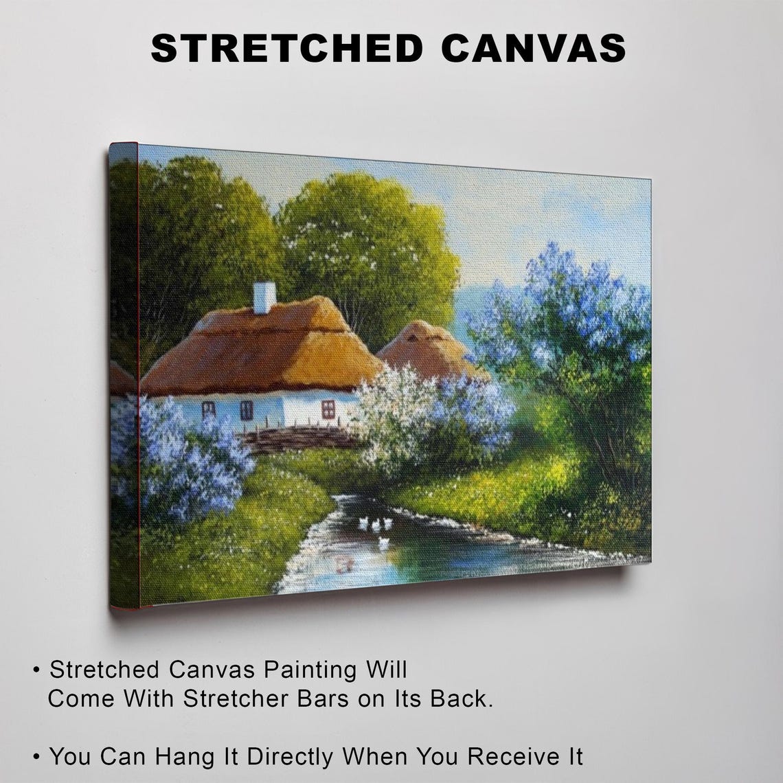 Thatched Cottage by the River With Ducks Spring Blossom Poster - Image 3