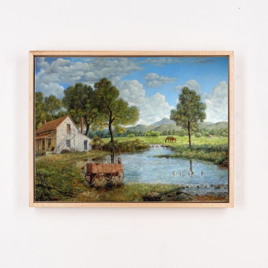 Village And Stream Landscape Decorative Wall Painting Landscape Wall Table Nature Print Nature Decor - Image 4