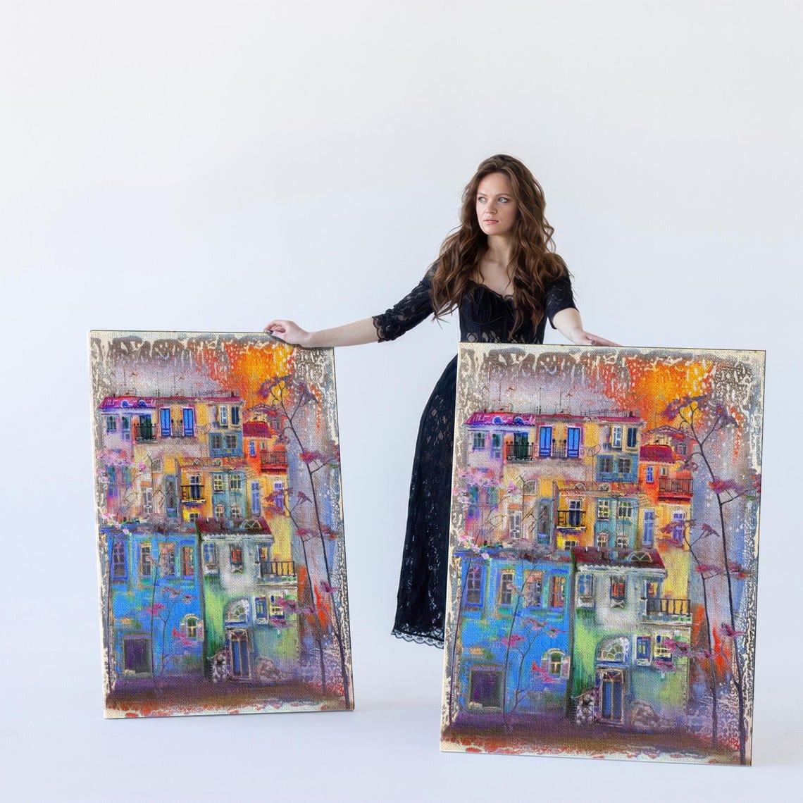 Colorful Dutch Canal Houses Painted in Watercolor Style Poster - Image 5