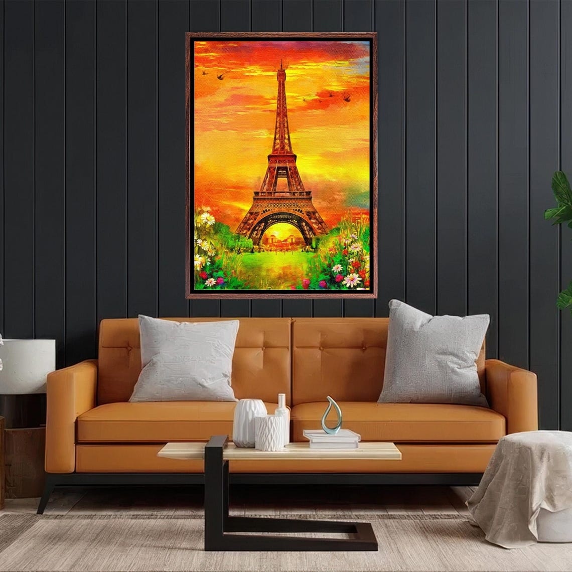 Romantic Eiffel Tower at Sunset Beneath a Fiery Orange Sky Poster - Image 2