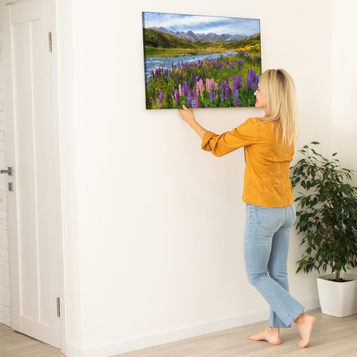 Purple Lupine Flowers Along Mountain River Valley Landscape Poster - Image 5