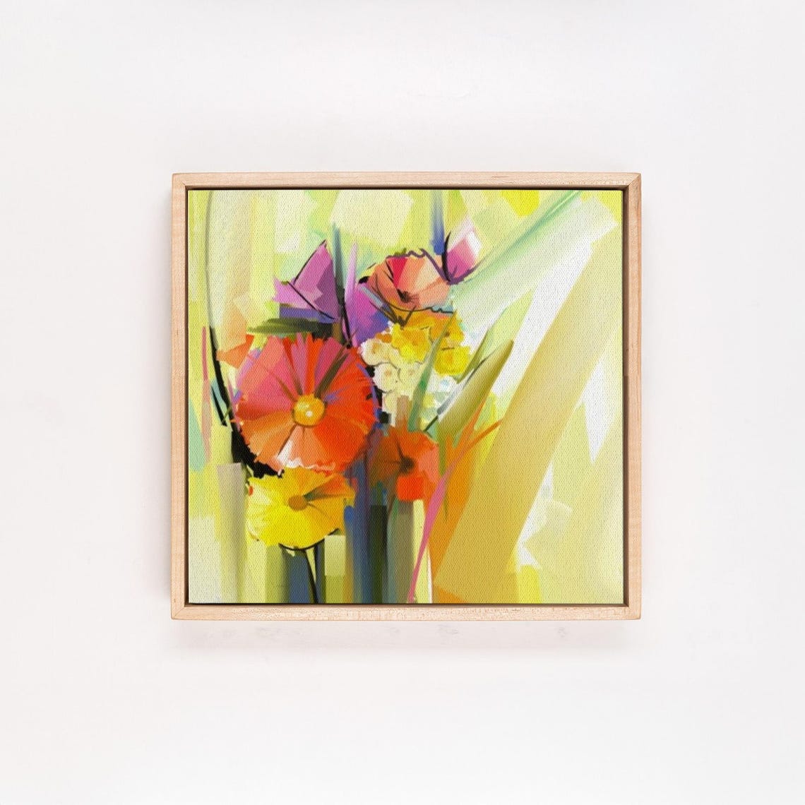 Bright Abstract Flowers Bouquet Yellow Background Floral Poster - Image 4