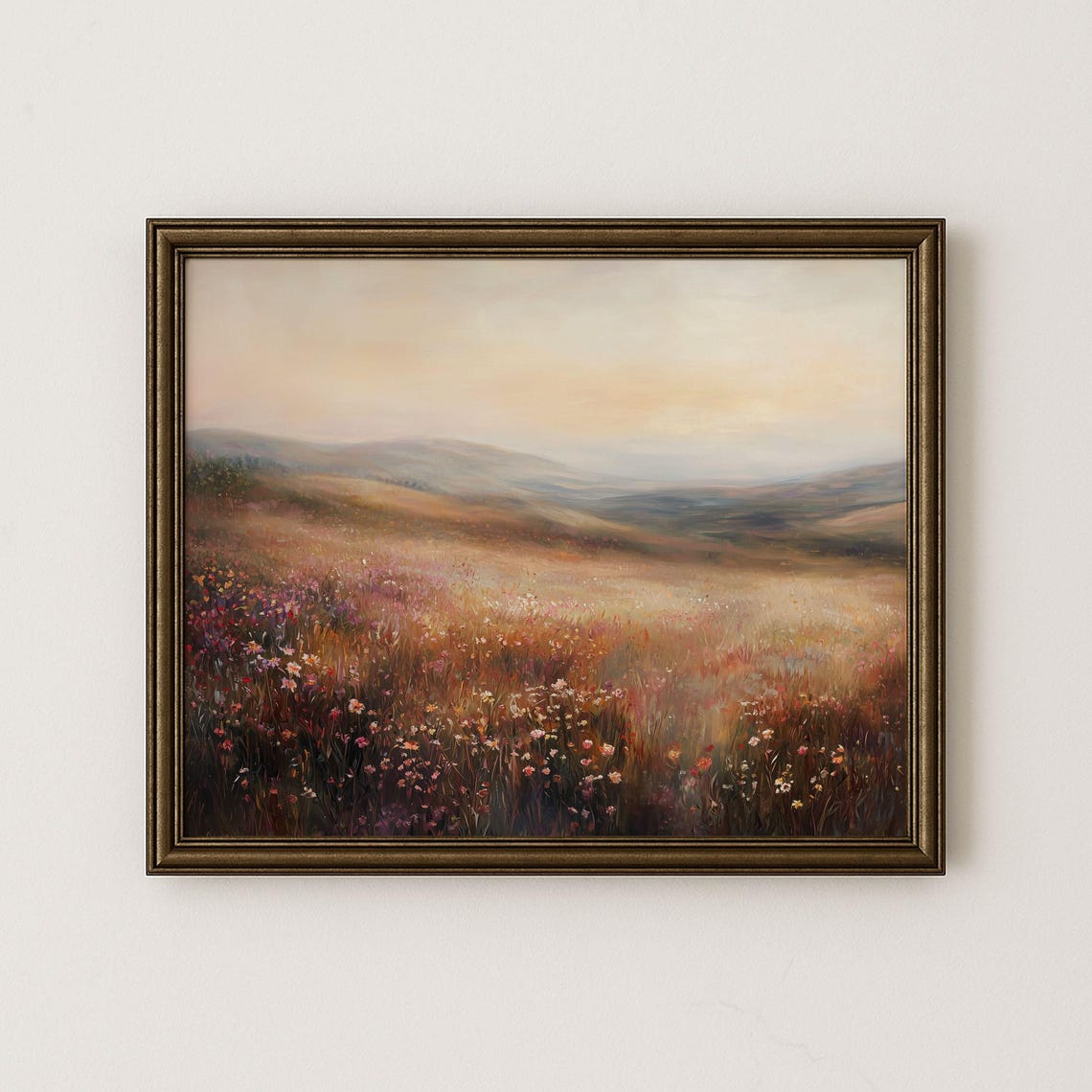 Misty Wildflower Meadow at Soft Dawn Impressionist Art Poster