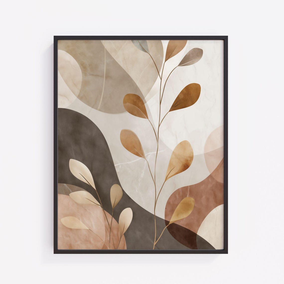 Beige Abstract Leaf Branches Modern Botanical Watercolor Poster