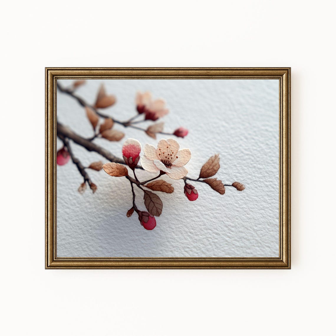 Delicate Cherry Blossom Branch Watercolor Botanical Floral Art Print