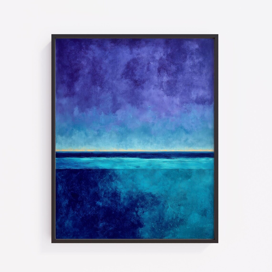 Blue Purple Abstract Waves Print Vintage Inspired Wall Art V12