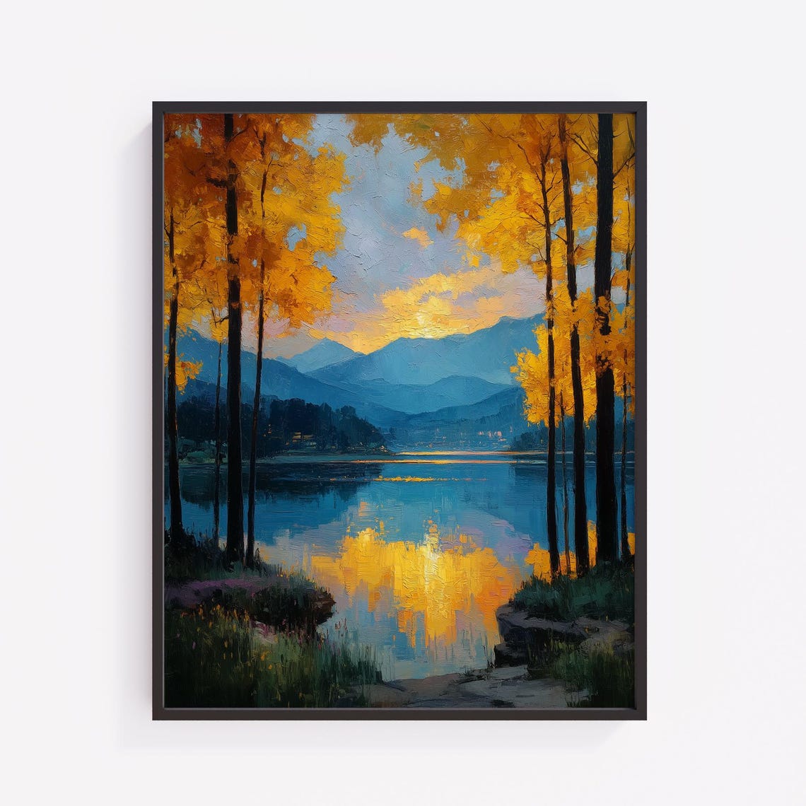 Autumn Lake Art Print Moody Mountain Landscape V149