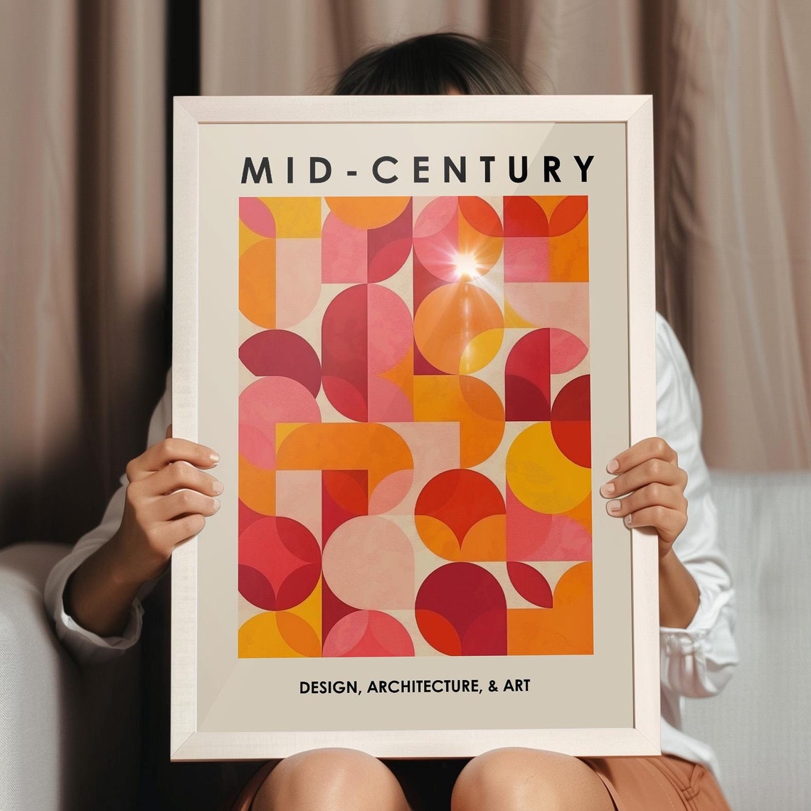 Mid Century Pink Orange Geometric Circles Retro Design Art Print