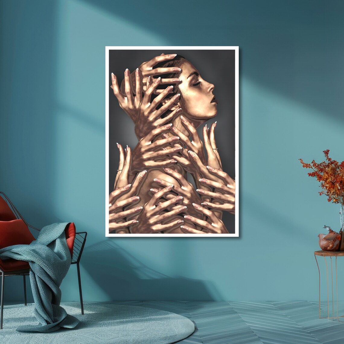Enigmatic Woman Embraced By Many Hands Surreal Dark Moody Art Poster - Image 6