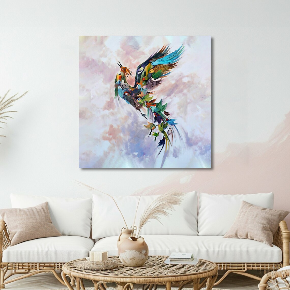 Colorful Bird Composed of Flying Parrots Whimsical Art Poster - Image 4