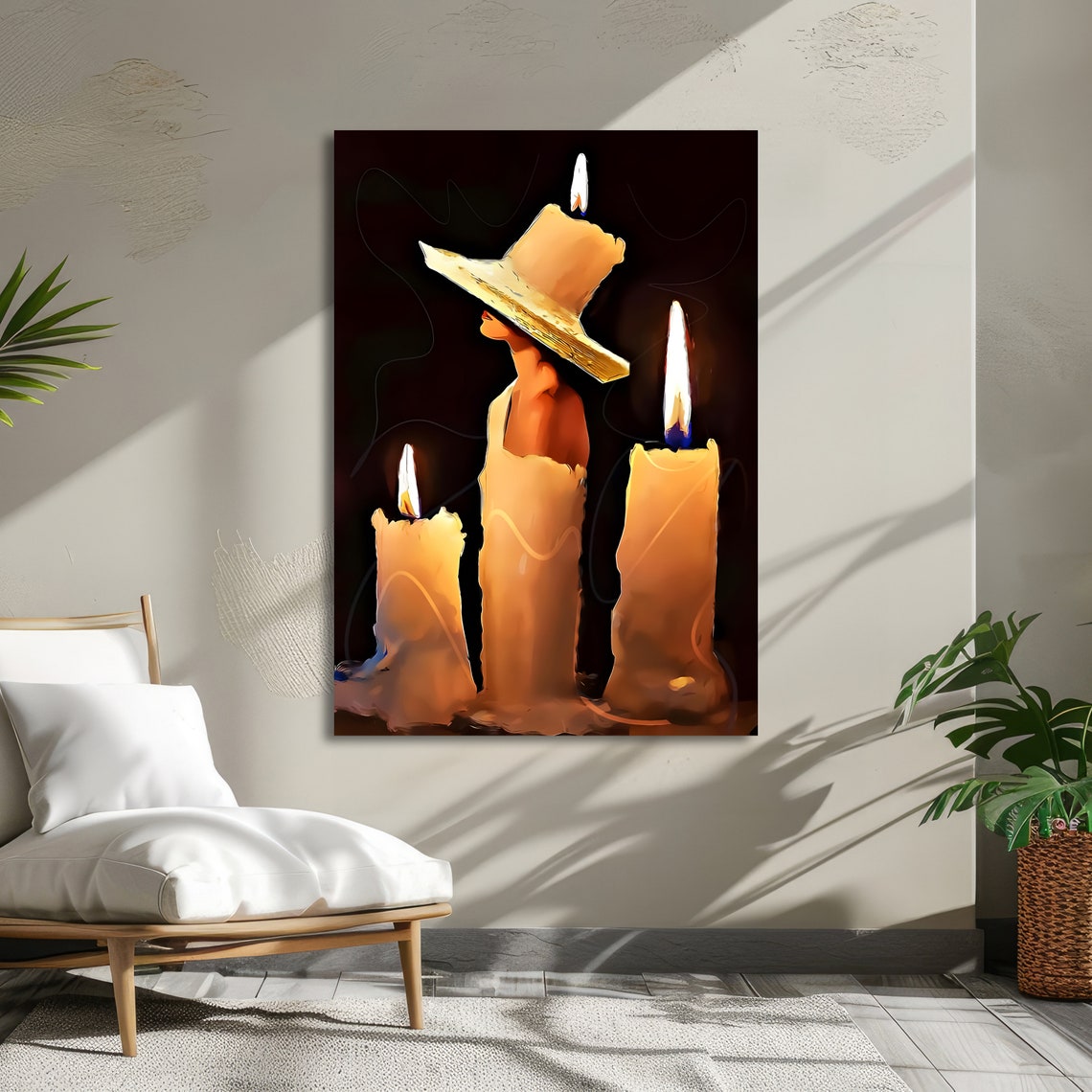 Three Burning Candles Glowing in Warm Candlelight Cozy Art Poster - Image 5