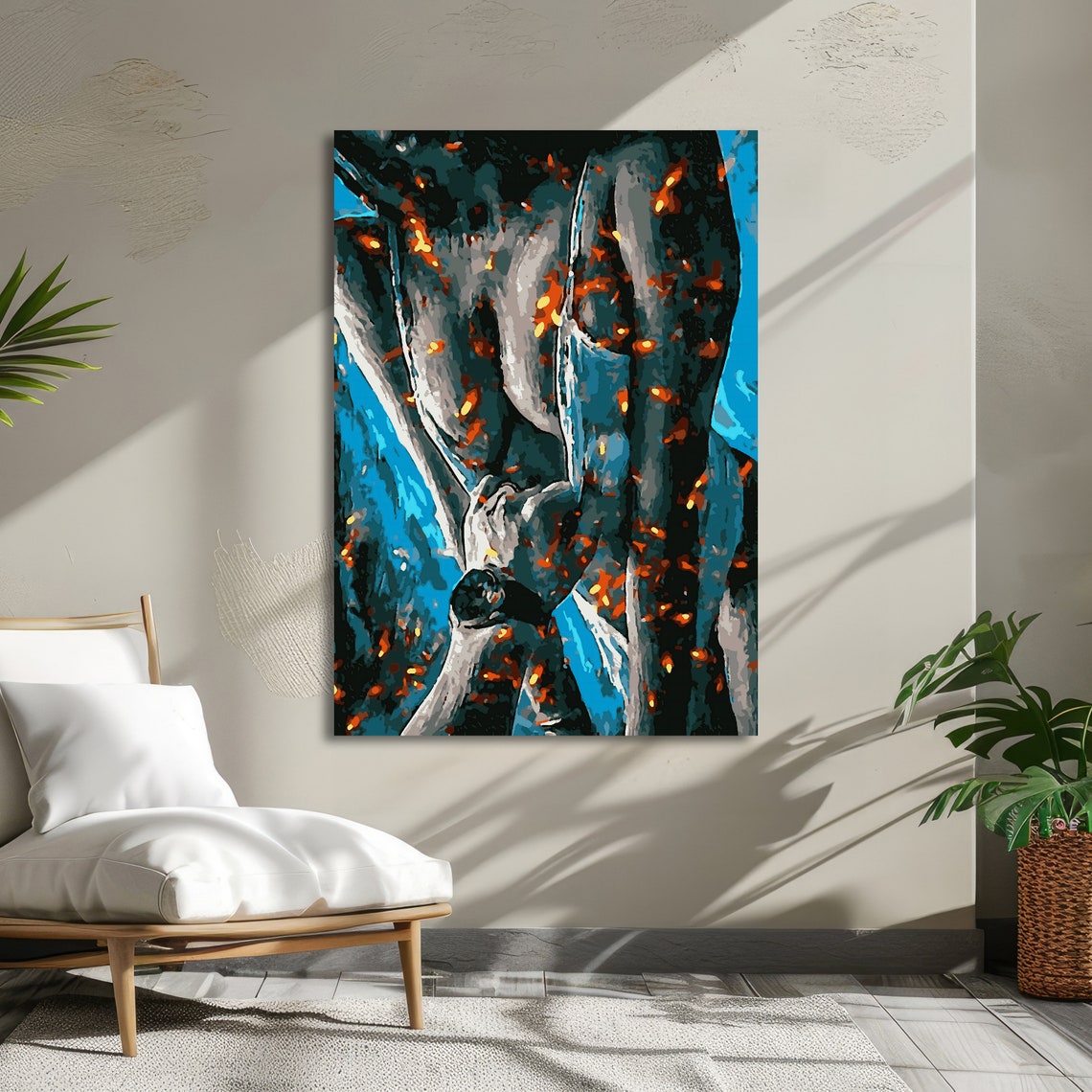 Erotic Embrace Abstract Lovers Entwined in Blue and Orange Art Poster - Image 5