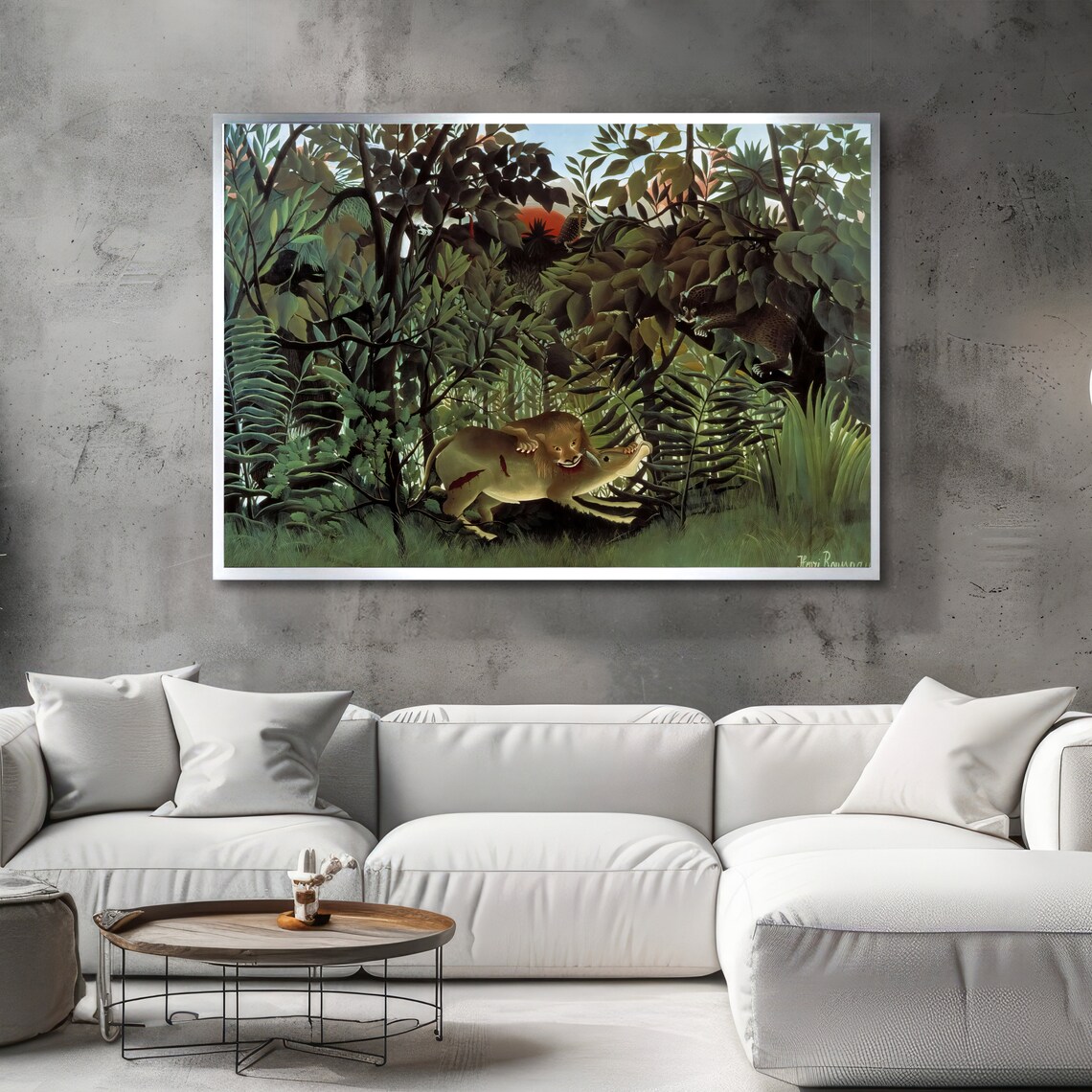 Rousseau Tiger and Buffalo Jungle Fight Exotic Wildlife Art Poster - Image 2