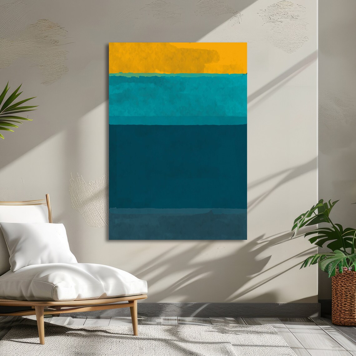 Golden Horizon Teal Blue Rothko-Inspired Abstract Art Poster - Image 5
