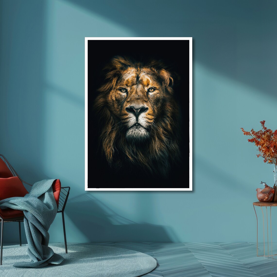 Majestic Lion King of the Jungle on Black Background Art Poster - Image 4