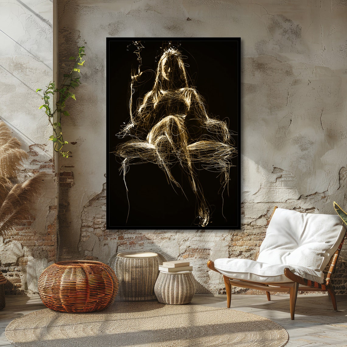 Golden Light Silhouette Woman Abstract Glowing Figure Poster - Image 3
