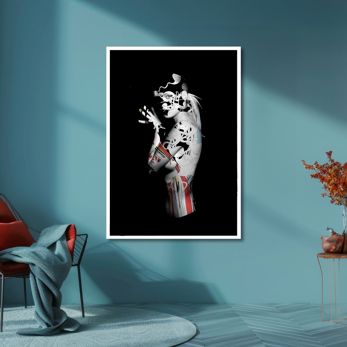 Futuristic Graffiti Line Figure On Black Modern Minimal Poster - Image 5