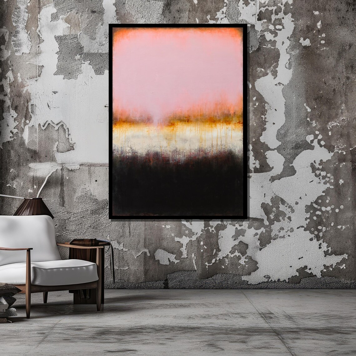 Pink Black And Fiery Orange Color Fields Rothko Inspired Art Atmospheric Wall Decor Ready To Hang Expressionist - Image 5