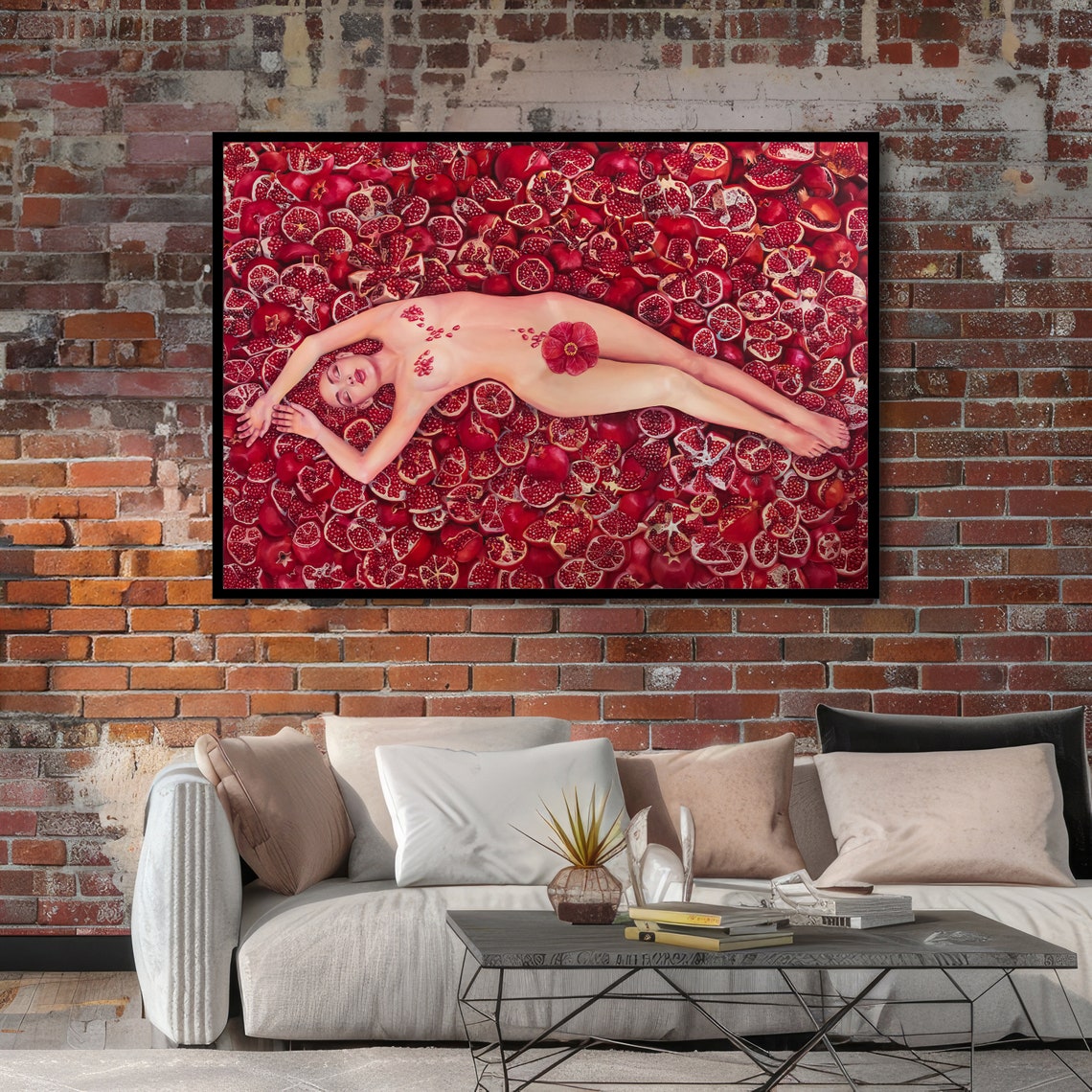 Pomegranate Woman Sensual Nude Fruit Still Life Artwork Poster - Image 3