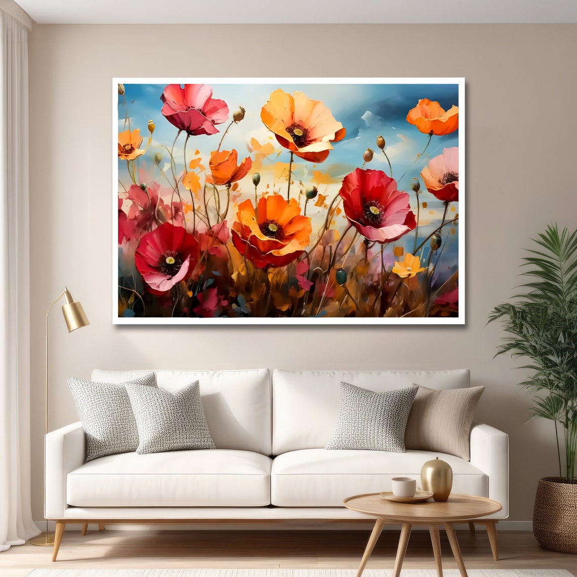 Red Orange Poppies Wildflower Field Impressionist Art Poster - Image 6