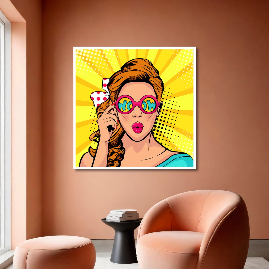 Retro Pop Art WOW Girl Pink Glasses Yellow Rays Surprise Poster - Image 6