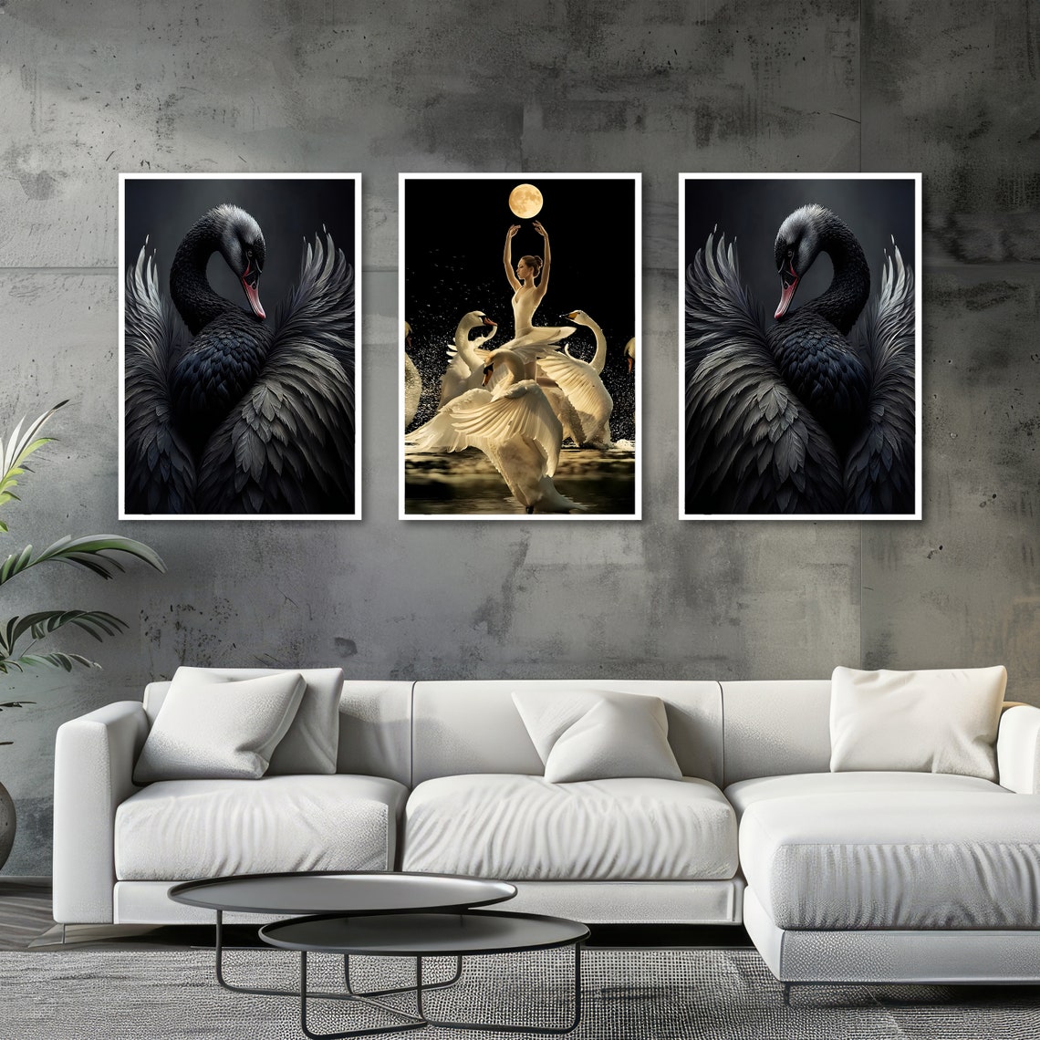 Moonlit Swan Ballerina Black Swan Triptych Ballet Dance Poster - Image 3