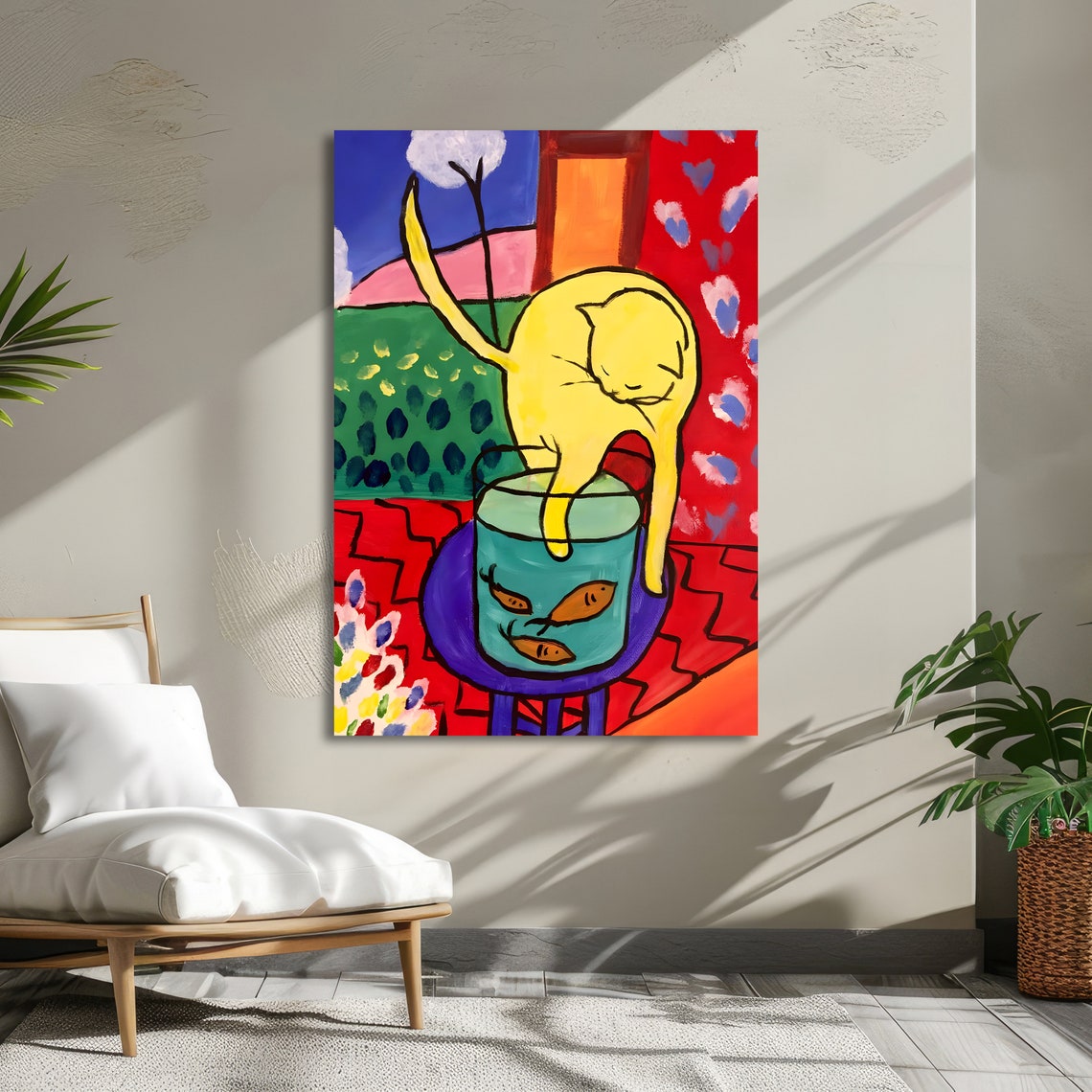 Playful Cat Matisse Inspired Art Bold Abstract Print Modern Wall Art Ready To Hang Decoration - Image 5