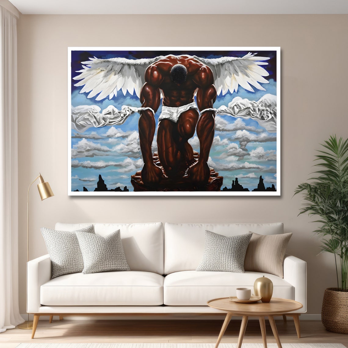 Kneeling Guardian Angel Powerful Divine Protector Over City Poster - Image 3