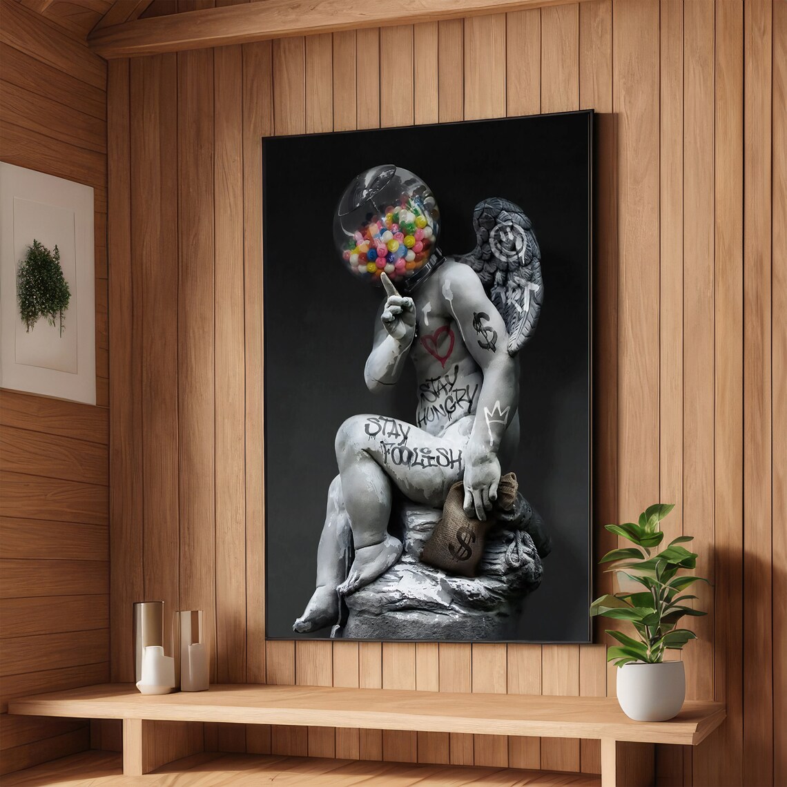 Gumball Angel Statue Graffiti Street Art Stay Hungry Foolish Poster