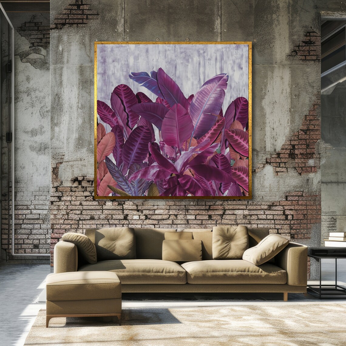 Lush Purple Banana Leaves Tropical Botanical Square Decor Poster - Image 3