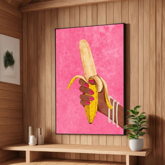 Banana Pop Art Bold Hand Holding Banana Fun Wall Decor Ready To Hang