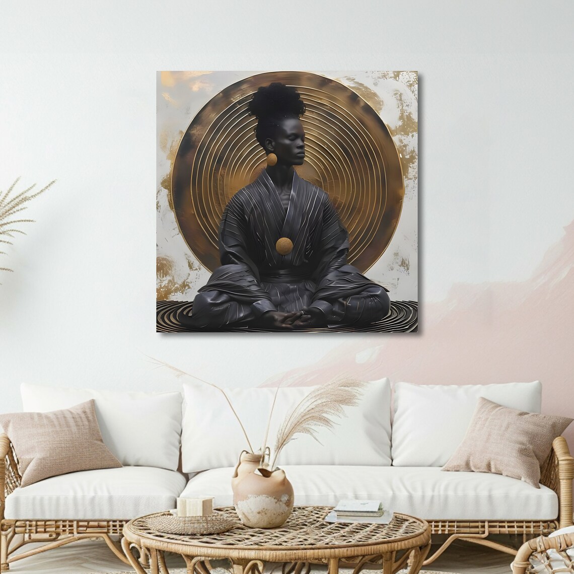 Regal Meditation Art Zen African Portrait Golden Spiral Ready To Hang Wall Decor - Image 5