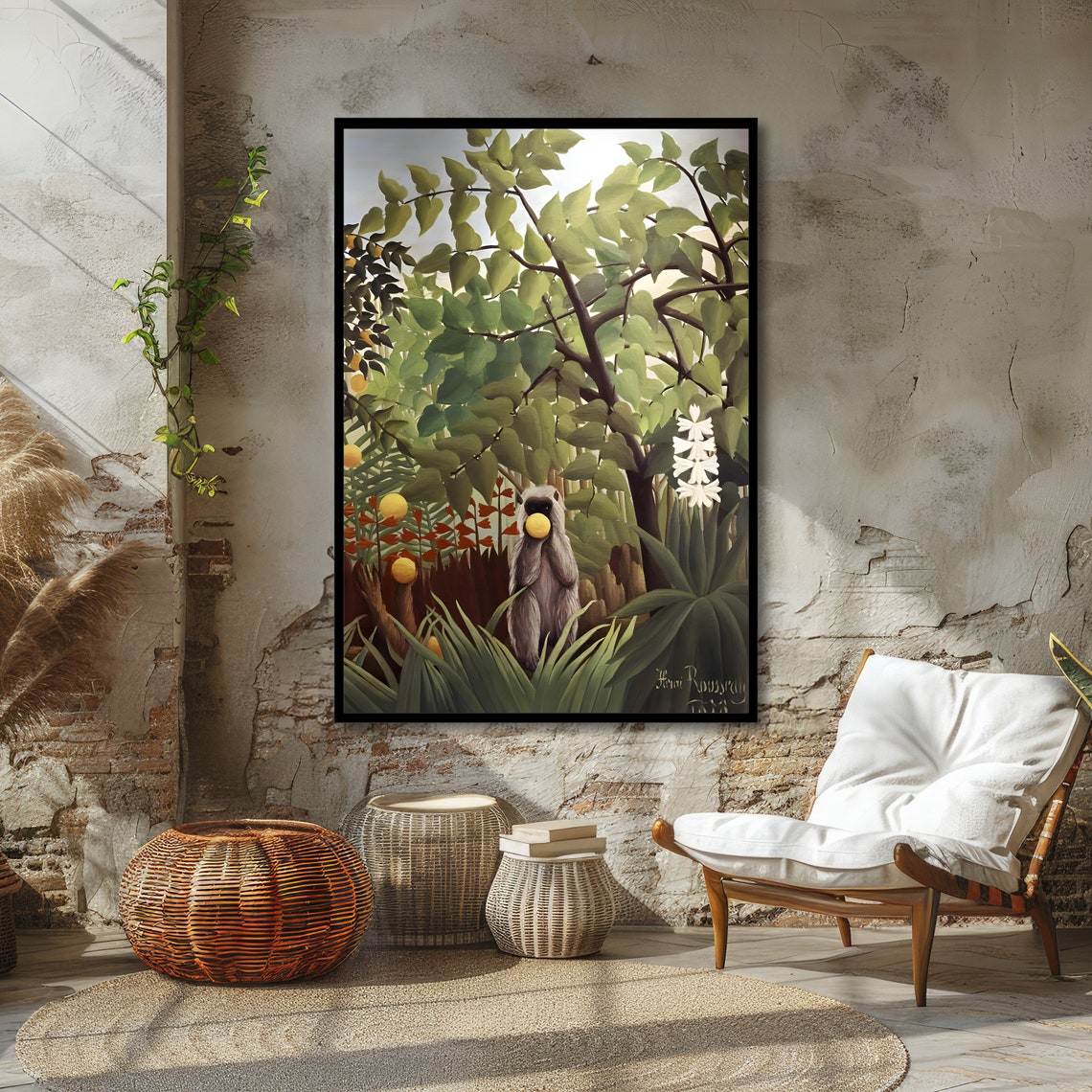 Jungle With Lemur Rousseau Inspired Art Bold Abstract Print Modern Wall Art Ready To Hang Decoration - Image 4
