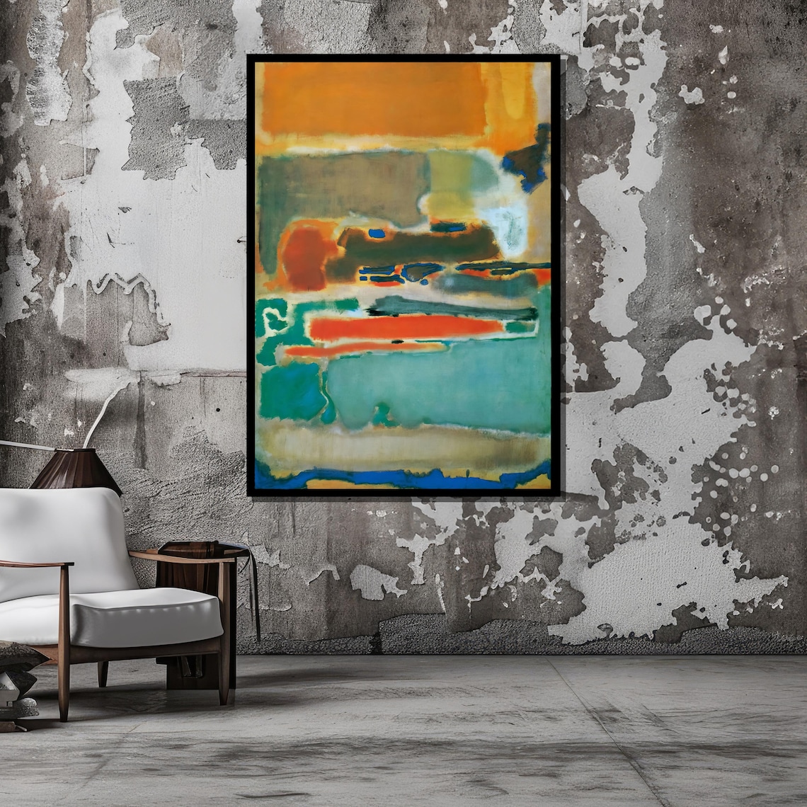 Vibrant Orange Teal and Blue Color Fields Modern Abstract Art Poster - Image 5