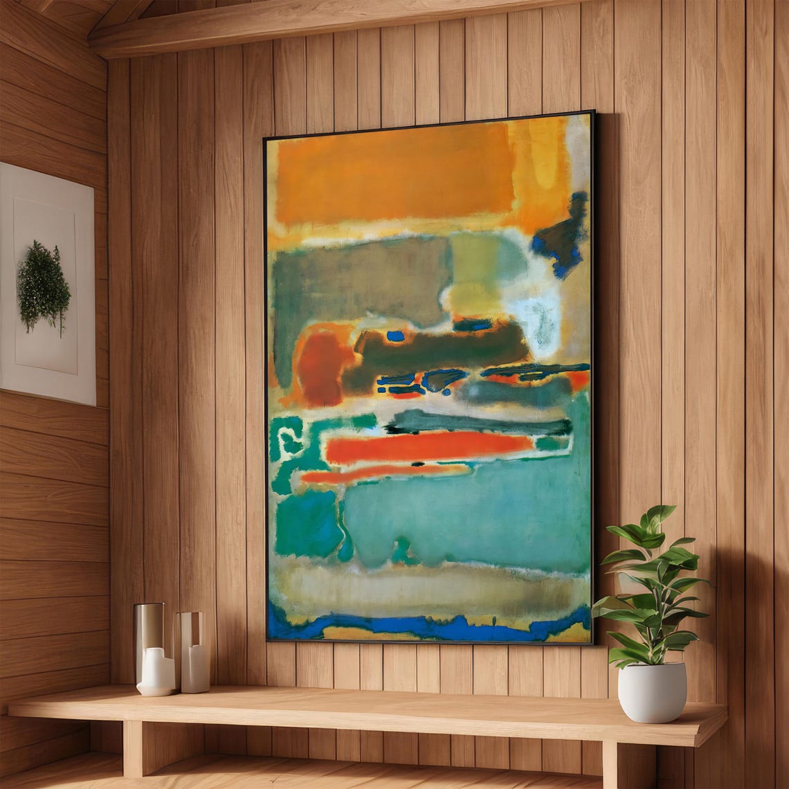 Vibrant Orange Teal and Blue Color Fields Modern Abstract Art Poster